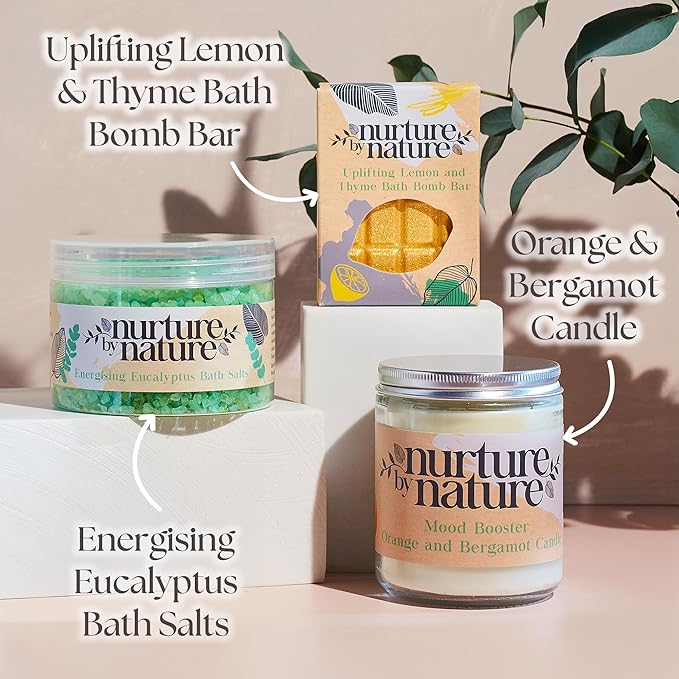 Nurture by Nature RELAX & UPLIFT Spa Kit for Women – Birthday Gifts for Women – 6 Piece Gift Basket with Hand Soap, Body Scrub, Hand Cream & More - Vegan Self Care Kit - Relaxation Gifts for Her