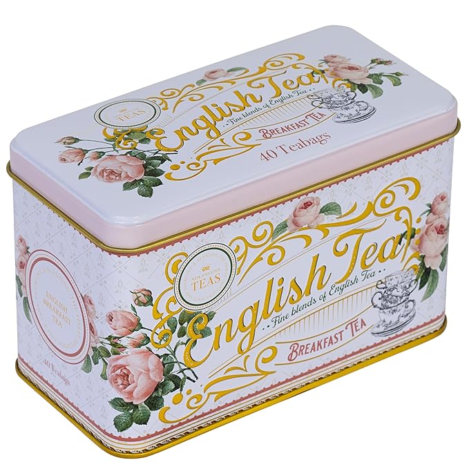 New English Teas English Rose Tea Tin with 40 English Breakfast Teabags