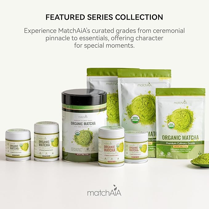 MatchAiA Organic Ceremonial Matcha Green Tea Powder - Premium Ceremonial Grade, First Spring Harvest, USDA Certified, 100% Pure - Sugar Free, Gluten Free (60g / 2.1oz Tin)
