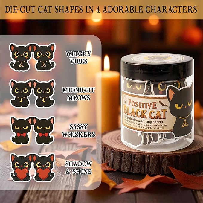 Positive Black Cats Jar β 60 Affirmation Cards for Anxiety & Self Care, Black Cat Halloween Gifts for Women, Kids, Teens & Men, Mental Health & Stress Relief Support Gifts