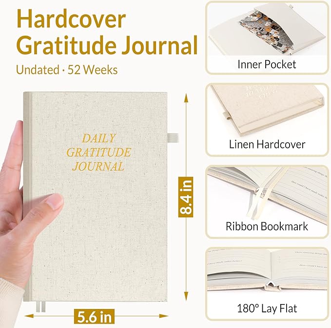 SUNEE Daily Gratitude Journal – Simple 5 Minute Journal for Daily Reflection, Build Positivity and Mindfulness, Undated Minimalist Planner for Women & Men (Beige)