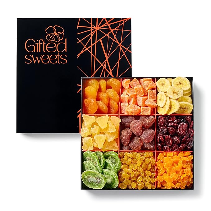 Dried Fruit Gift Basket - 9 Sectional - Tropical Arrangement - Gourmet Snack Box for Birthday, Anniversary, Corporate Gifting, Sympathy, Care Package, Get Well
