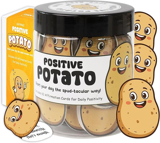 Positive Potato Jar, 60 Emotional Supports Potato Affirmation Cards, Farewell Gift for Coworkers, Encouragement Gift for Women, Teens, Friends, Home, Kitchen, Office Desk Decor