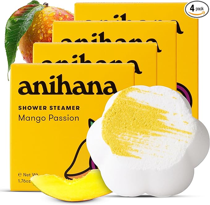ANIHANA Shower Steamers 4 Pack, Paraben Free, Cruelty Free, Refreshing Mango Passion Scent, 1.76 oz Each