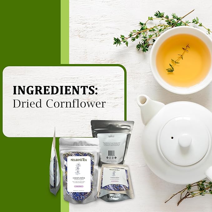 Nelson's Tea Cornflower Petals - Dried Blue Cornflower (Centaurea Cyanus) for Tea Blends, Latte, Smoothie, & Bath Salts (1 oz)
