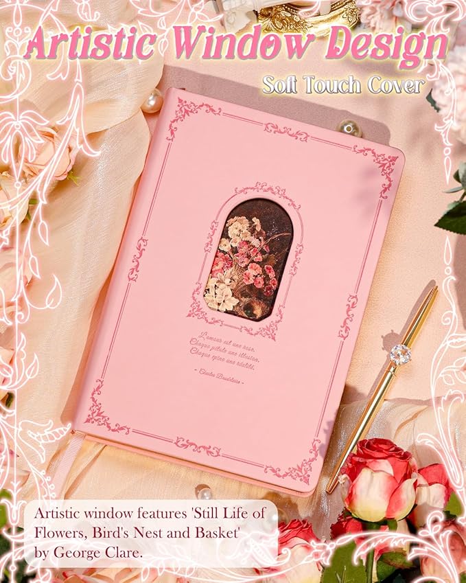 Thick Journal for Women & Girls, 360 Pages A5 Writing Journaling Notebook with Paintings, Women Journal for Writing, Vintage Journal with Gift Box & Pen for Girls Gift Ideas (Candy Pink)