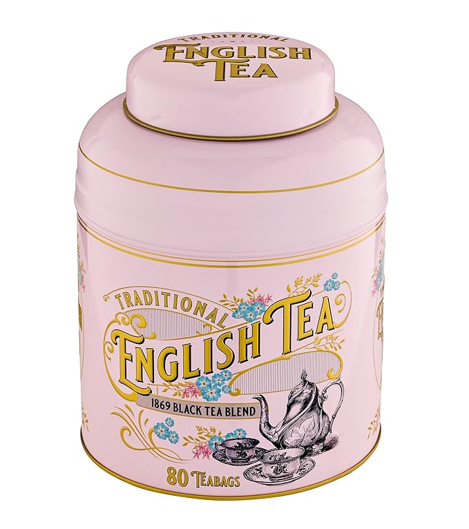 New English Teas Vintage Victorian Tea Caddy with 80 English Teabags (Rose Pink)