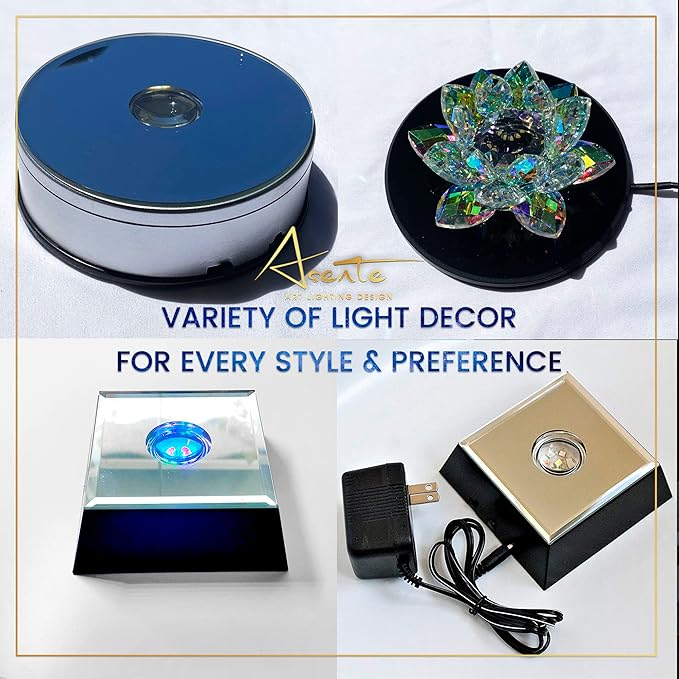 4 LED Display Base - LED Light Display Stand - Light Stand for Crystal Glass Art - Battery Operated LED Base Stand w/ Color Changing Lights - 2.5" Illuminated Holder