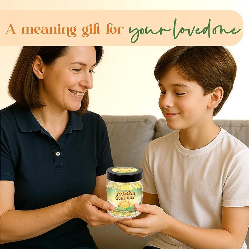 Positive Sunshine Jar - 60 Affirmation Cards, Emotional Support, Sunflower, Sunshine Gifts, Yellow Gifts, Stocking Stuffers, Christmas Gifts, Human Sunshine Gifts For Women, Cowokers, Friends, Teens