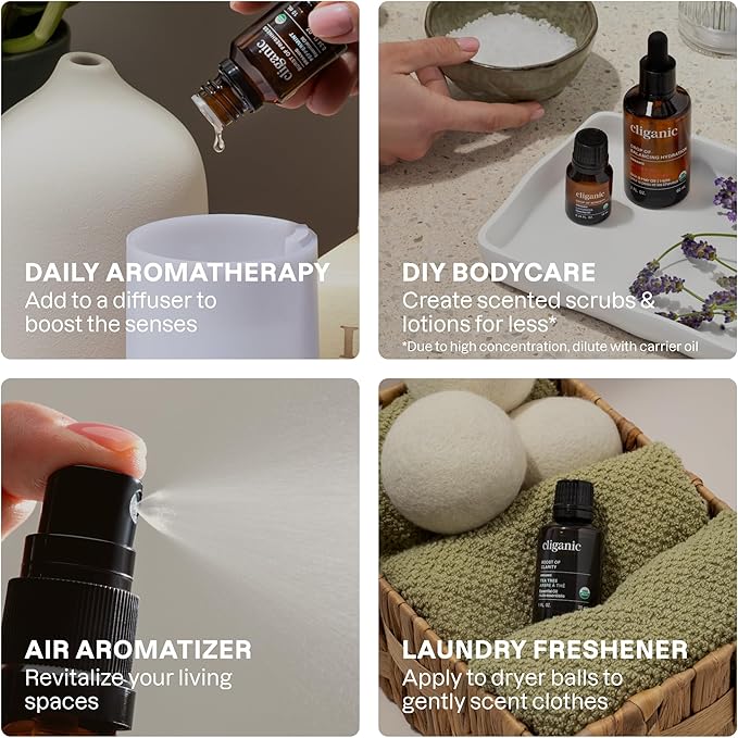 Cliganic Organic Aromatherapy Essential Oils Gift Set (Top 8 - The Iconics), 100% Pure - Peppermint, Lavender, Eucalyptus, Tea Tree, Lemongrass, Rosemary, Frankincense & Orange