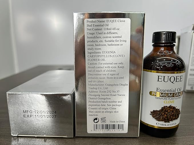 EUQEE Clove Essential Oil Large Capacity (4 oz/118 ml) Premium Clove Bud Oil - with Glass Dropper, Great for Diffusers, DIY Candle e & Soap Making