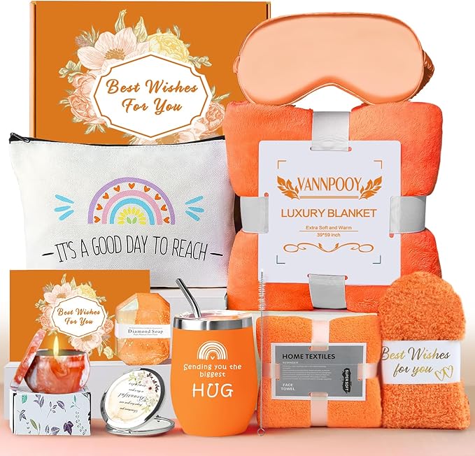 Best Friend Birthday Gifts for Women Friendship, Get Well Soon Gift Basket, Spa Self Care Package Kit, Feel Better Gift Set, Anniversary Retirement Thinking of You Gift Box for Mom Sister Wife, Orange