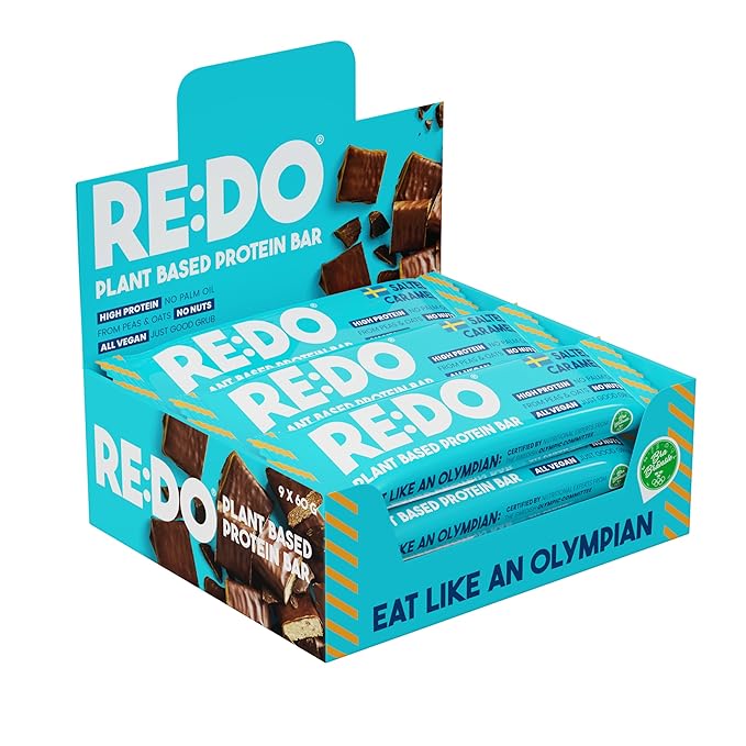 Re:Do Plant-Based Salted Caramel Protein Bars (9 Bars) 15g Vegan Protein, Dairy & Nut Free, No Palm Oil