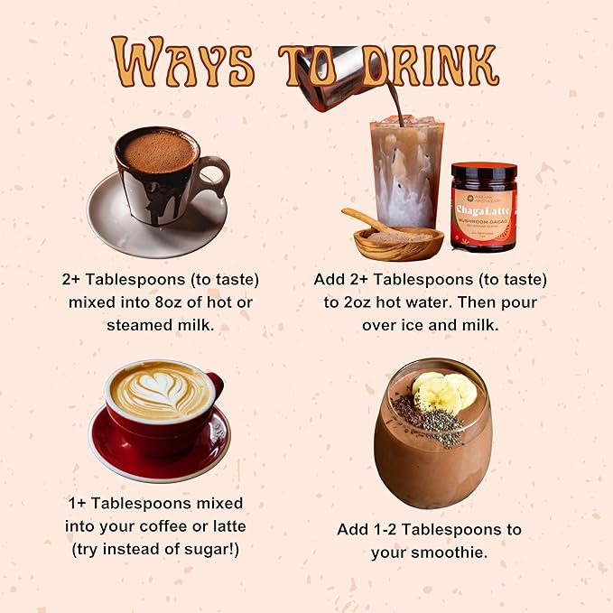 ChagaLatte - Cacao & Mushroom Beverage Blend | Iced Superfood Chaga Supplement & Hot Cocoa | Energy Boost w/Adaptogens | Sugar Free Monkfruit Mushroom Coffee Alternative & Drink Mix