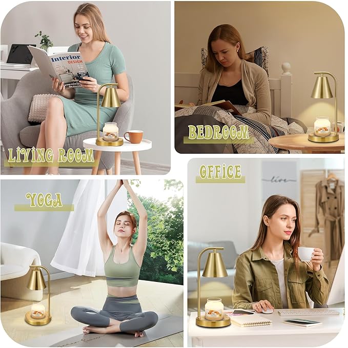 Gold Candle Warmer Lamp with Timer, Electric Candle Lamp for Scented Wax with 2 Bulbs, House Warming Gift for New Home & Gifts for Women