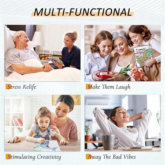 2Pcs Adult Coloring Books with 36 Colors Markers, Mandala Adult Coloring Book for Women Relaxation with 48 Patterns, Colors Markers Set, Anxiety Relief Mindfulness Gifts Original & Hand Drawn