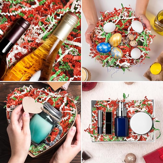 Christmas Crinkle Paper Filler, 1/2LB(8 oz) Shredded Paper For Gift Baskets, White bridesmaid proposal gifts, Crinkle Cut Paper Shred For Birthdays, Weddings,Boxes Bags, Basket Filler, Anniversaries, Gift Wrapping