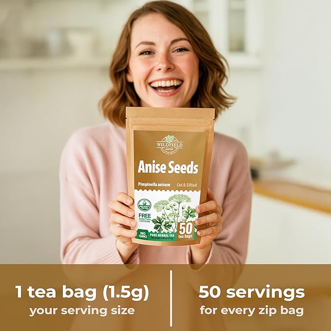 50 Bags Dried Anise Seeds Anaise Seeds Herb Tea (Pimpinella Anisum) - 50 Count 1,5 g Bags Anise Seed Herbal Tea Semilass De Anis