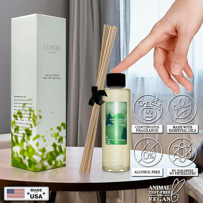 LOVSPA Sparkling Balsam Pine Diffuser Oil - Holiday Essential Oils for Diffuser Refill & Air Freshener Room Spray - Long-Lasting & Natural Home Fragrance, Scented Oil for Diffusers, USA Made, 4oz