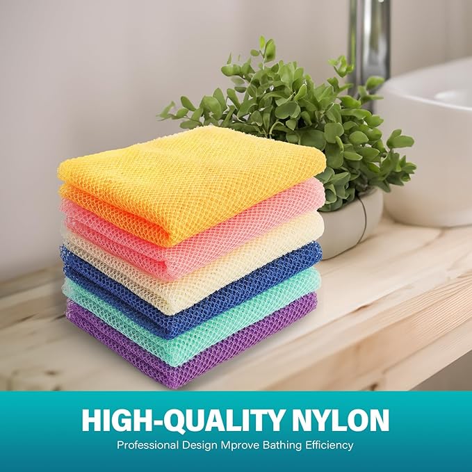 UJFQBH 6 Pieces African Net Sponge Long Bath Sponge Exfoliating Shower Body Scrubber for Daily Use, Terrific for Smoother Skin - Back Scrubber for a Refreshing Experience (Purple - Orange)