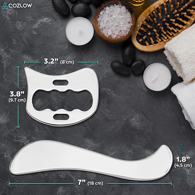 COZLOW 2-in-1 Stainless Steel Muscle Scraper Tool Set for IASTM Therapy - Skin Scraping Massage Tools for Soft Tissue Mobilization - Deep Tissue Gua Sha for Arms, Legs & Back
