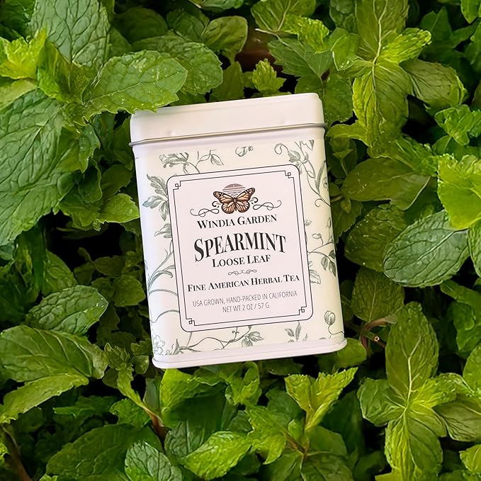 Windia Garden, Spearmint Tea, Loose Leaf Herbal Tea, Grown in USA, Caffeine-Free, Classic Metal Tea Tin, Hand-Packed in California, Small Woman Owned Business