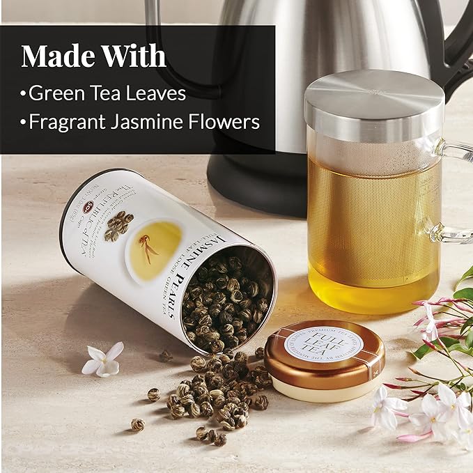 The Republic of Tea Jasmine Pearls Full-Leaf Loose Green Tea | 3.0 Ounce Refill Bag | Steeps 50 Cups