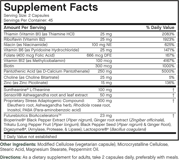 Futurebiotics Stressassist L-theanine Ashwagandha and Rhodiola Rosea Stress Complex - Natural Nutritional Stress Function, 90 Vegetarian Capsules