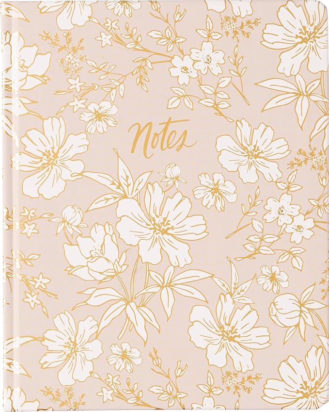 Eccolo Large Lined Journal Notebook, Hardbound Cover, Writing Journal, 256 Ruled Pages, Gilded Edge, Ribbon Bookmark, Lay Flat, Desk Size for Work or School (Delicate Floral, 8x10 inches)