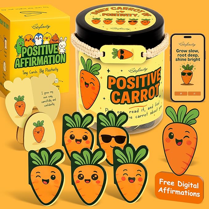 Emotional Support Carrot Cards Jar - Daily Affirmation Cards For Women Coworker, Inspirational Cards For Friends, Mental Health Self Care Gifts For Women, Cute Teenage Girl Birthday Gifts