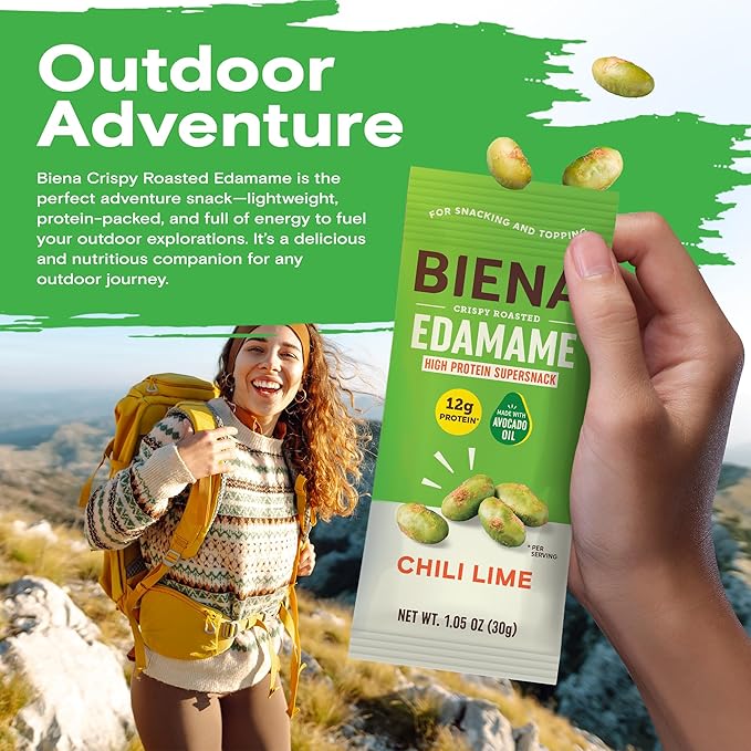 Biena Crispy Roasted Edamame Beans Snack – High Protein Low Carb Snack for Adults & Kids, 12g Protein per Serving - Made w/Avocado Oil – Vegan, Gluten-Free – 10-Pack, 1.05oz Bags, Chili Lime