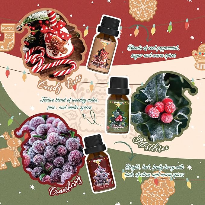 ARVIDSSON Christmas Fragrance Oil Set, Winter Essential Oils for Diffuser, Candle Making - Christmas Spirit, Gingerbread, Apple Cinnamon, Candy Cane, Mistletoe, Holiday Diffuser Oils Gift Set