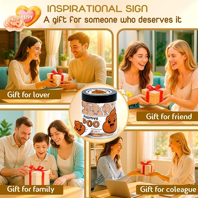 Positive Poo Affirmation Cards - Emotional Support Poop - Poop Gifts for Adults Funny - Funny Gifts for Women, Men, Teens, Coworkers, Best Friend - Positive Poop Jar with 60 Cards