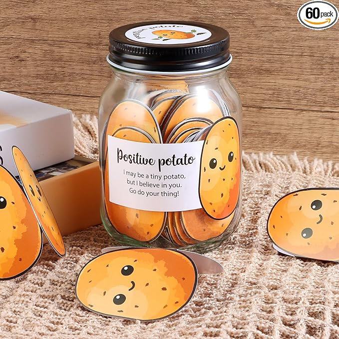60 PCS Positive Potato Cards Jar, Emotional Support Jar, Potato Affirmation Cards, Inspirational Gifts for Women, Cheer Up Gifts, Unique Positive Gift for Women, Teen Girl