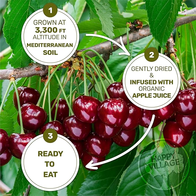 Happy Village Organic Soft Dried Cherries On the Go – 3 Bags (15 Individual Portion Packs) | Healthy, Organic, Non-GMO, Vegan, Kosher, Gluten-Free Snack Packs