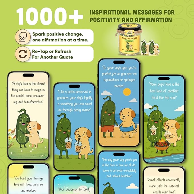 60 Positive Pickle Cards Jar, Affirmation Cards for Women, Emotional Support Pickle, Birthday Gift for Women, Dad Gifts, Teen Girl Gifts Trendy Stuff (Pickle Positive for Dog Lover)