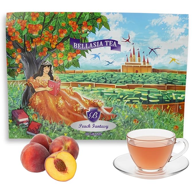 Bellasia Tea Peach Fantasy for Kids Using Real Fruit Pieces - Caffeine Free Herbal Tea Blend with Real Ingredients & Balanced Flavor- Add Loose Leaf Tea to Your Child’s Routine for A Fun & Tasty Drink