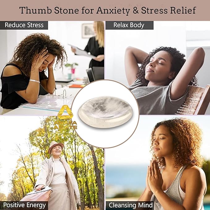 Clear Quartz Worry Stones – Crystal Thumb Worry Stone for Anguish, Stress – Relaxing and Soothing Balance Stones for Meditation, Stress Relief – Healing Stones and Crystals for Men and Women