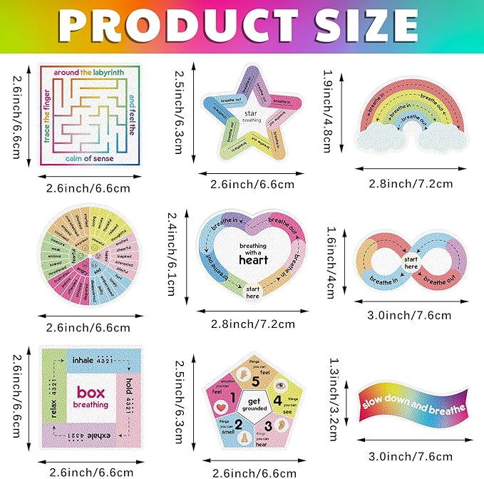 Libima 72 Pieces Anxiety Sensory Stickers Textured Stickers Fidget Mindfulness Sticker School Counselor Supplies Adult Sensory Items Anxiety Relief, 9 Styles(Classic Color)