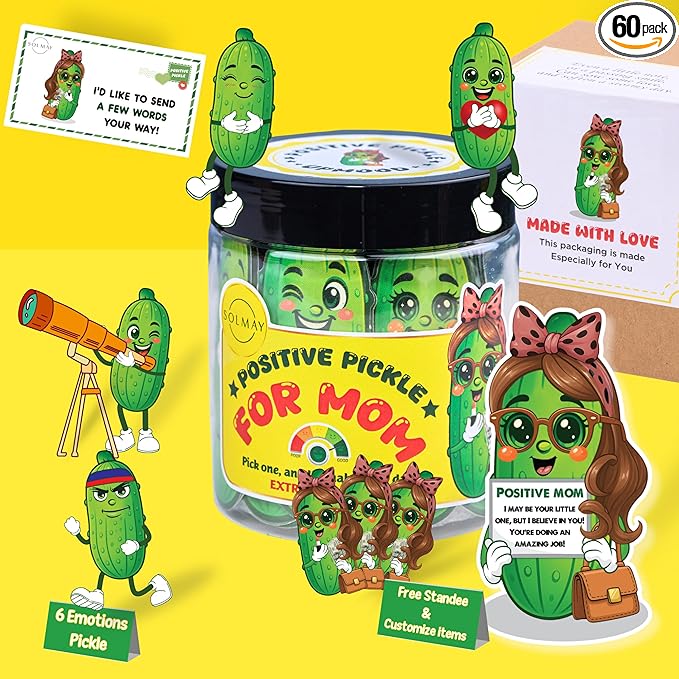 Motivational Pickle Jar for Mom β 60 Affirmations & Positive Quotes | Funny Gift Idea for Mothers, Adults, College Girls | Self Care, Positive Cards, Just Because Gift, Cute Desk Decor