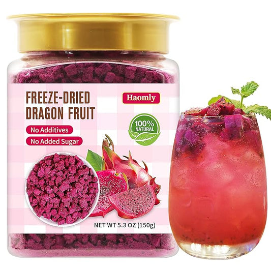 Haomly Freeze-Dried Dragon Fruit,5.3OZ/150g,Red Dragon Fruit Chunks, No Added Sugars,100% Natural,Dried Fruit Snacks, Ideal for Drinks,Yogurt, Cereal, Smoothies Baked Goods and Water