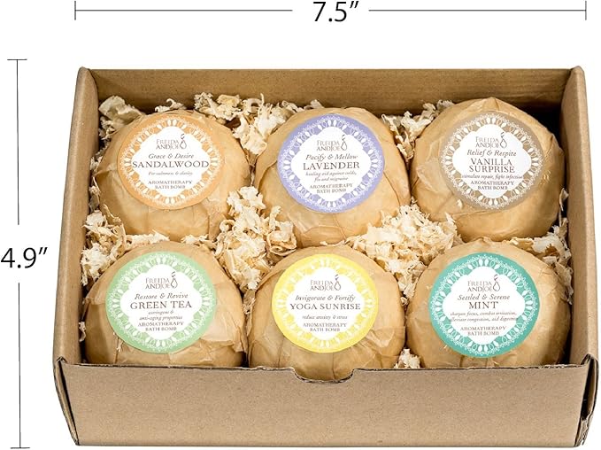 Home Spa Gift Basket Calming Relaxation Aromatherapy Bath Bombs, 6 Refreshing, Aromatic Scents to Moisturize, Revitalize, Rejuvenate Mind, Body & Soul