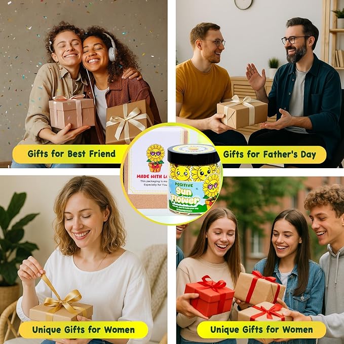 Positive Sunflower Jar – 60 Daily Affirmation Cards with Standee | Encouragement Gift for Women, Friends, Coworkers | Uplifting Notes, Desk Decor, Just Because Gift, Emotional Support Jar