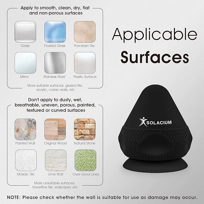 Solacium Mountable Massage Therapy Tool - Multi-Surface Suction Cup Wall Massage Tool for Sore Muscles, Myofascial Release, Stress Relief, Trigger Point and Deep Tissue Massage (Black)