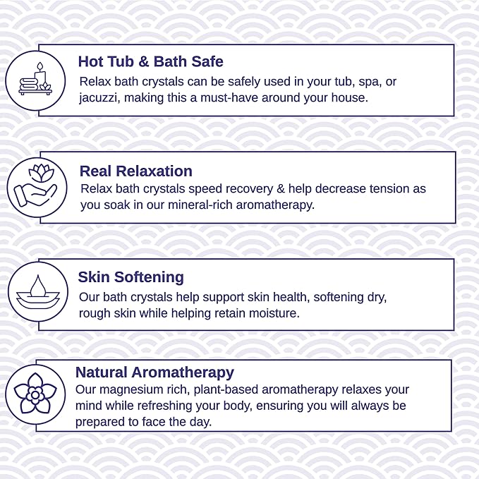 Relax Spa & Bath, Epsom & Dead Sea Salts, Aromatherapy Bath Salts for Hot Tub, Bath, or Spa, Infused with Magnesium, Lavender Palmarosa Scent