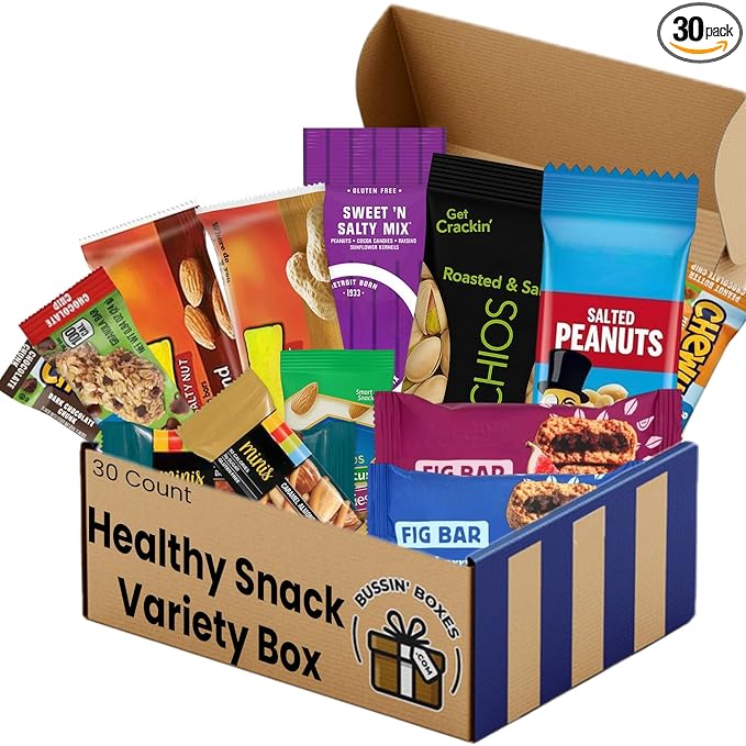 Healthy Snack Box with Individually Wrapped Snacks – Variety Pack for Adults, Office, School, and Travel – 30 Count Bulk Snack Box Assembled by Bussin Boxes