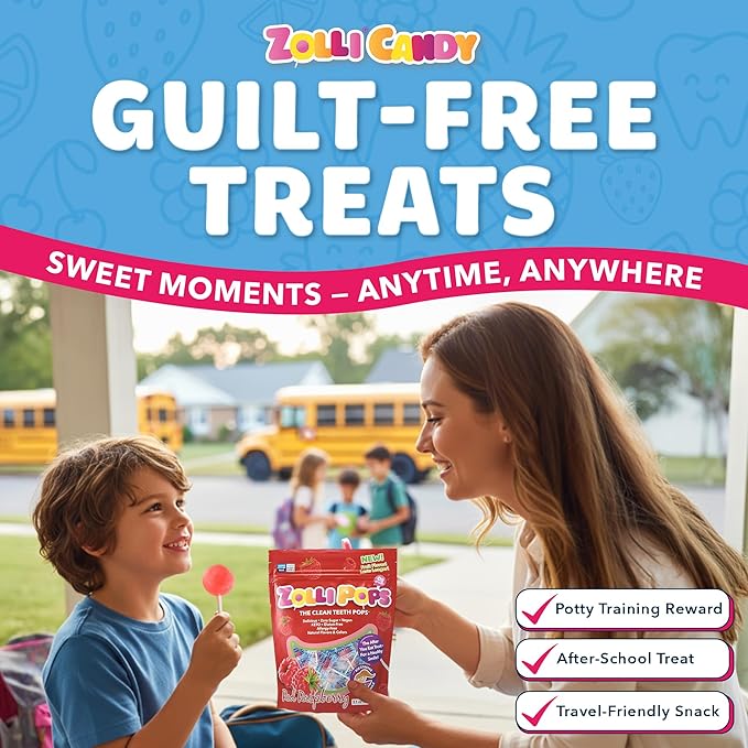Zollipops Clean Teeth Pops Sugar Free Candy with Xylitol, Dye-Free Lollipops - Keto & Diabetic-Friendly, Dentist-Approved Treats for Kids (Raspberry, 3.1 oz)