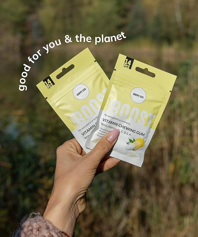 Xylitol Gum Vitamin | Healthy, Sugar Free, Plastic Free, Natural Chewing Gum, Multivitamin A,B6,C & D | Aspartame Free, Boost, Vegan, Gluten Free, Keto | Lemon, 4 pack (56pcs)