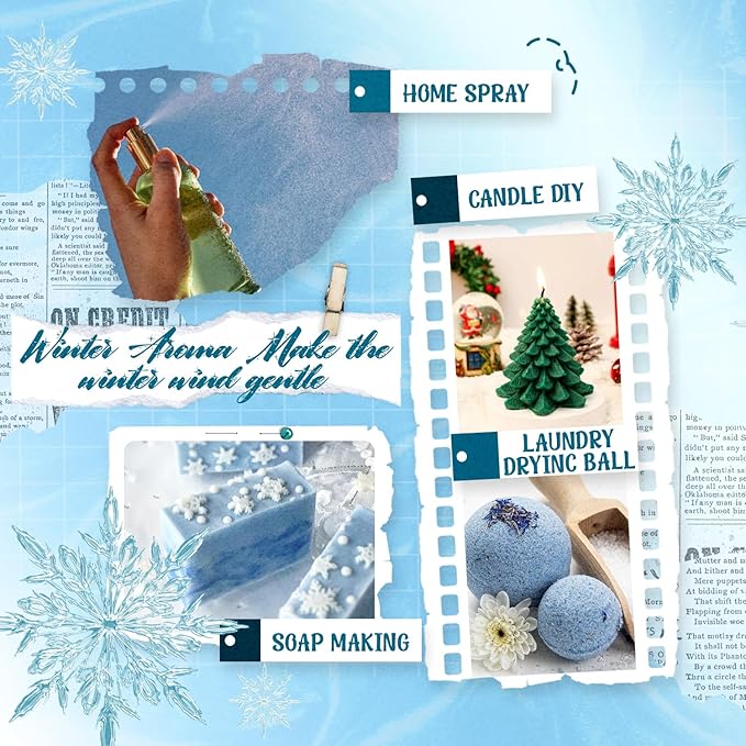 Winter Essential Oil Set, 6x10ml Fragrance Oils for Diffuser & Candle Making - Christmas Wreath, Gingerbread, Sugar Cookies, Hot Chocolate, Peppermint, Cinnamon Aromatherapy Oils for Home