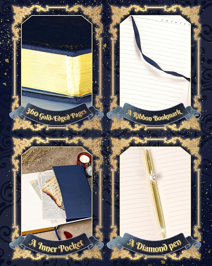 Thick Journal Notebook for Women & Girls, 360 Pages A5 Writing Journaling Notebook with Paintings, Women Journal for Writing, Vintage Journal with Gift Box & Pen for Women Gift Ideas (Midnight Blue)